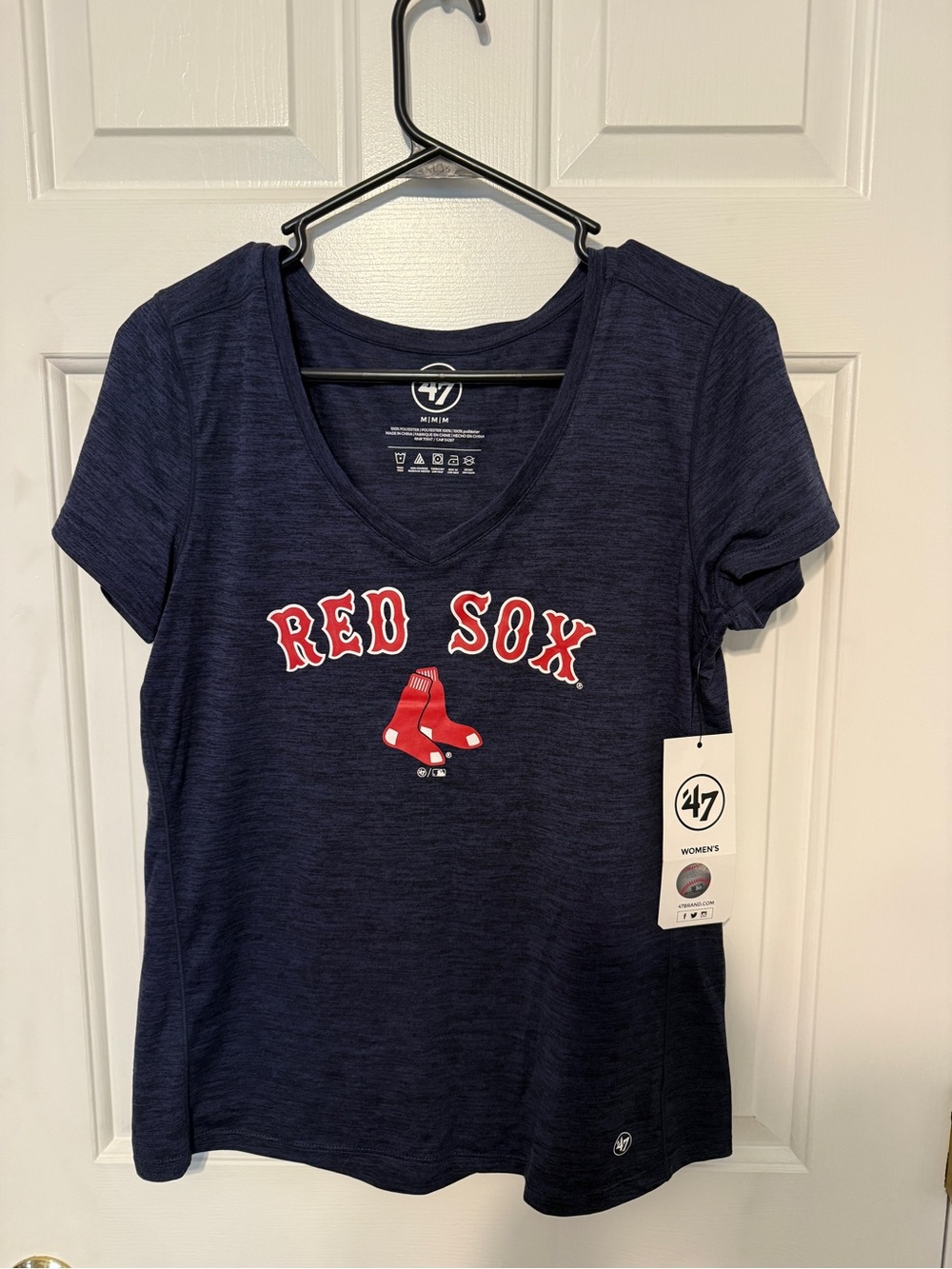 47 Women's Red Sox V-Neck Tee - Navy with Red/White Logo